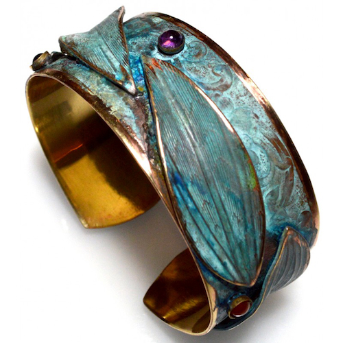 Click to view detail for EC-159 Cuff, Contemporary Leaves Amethyst, Carnelian Garnet $180